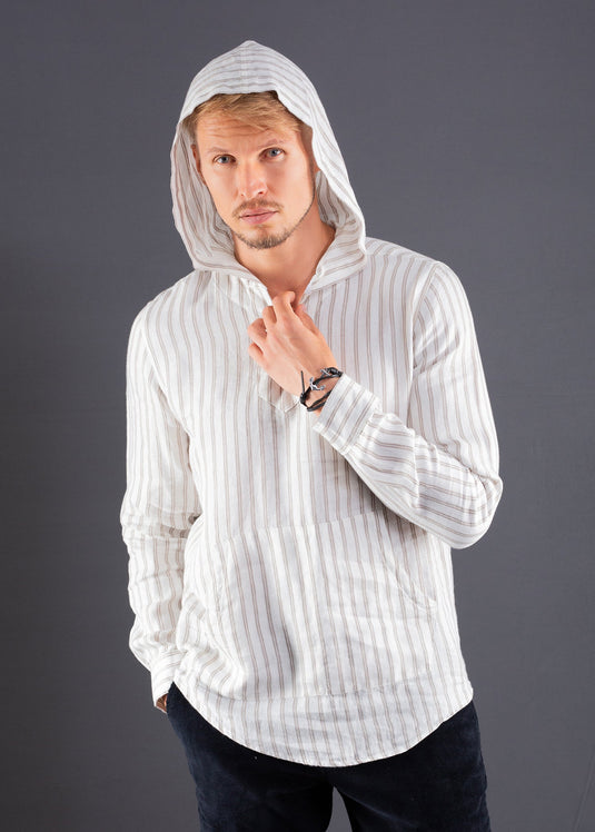 Jake Detailed Linen Stripe Hoodie