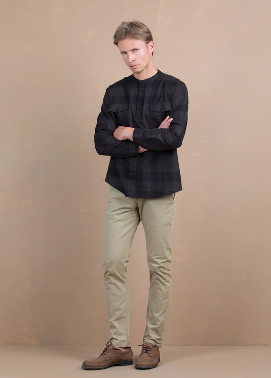 MANDERIN COLLAR DOUBLE  PKT SHIRT