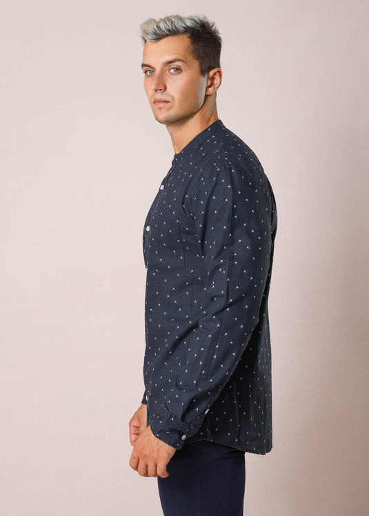 Mandarin Collar Printed Shirt