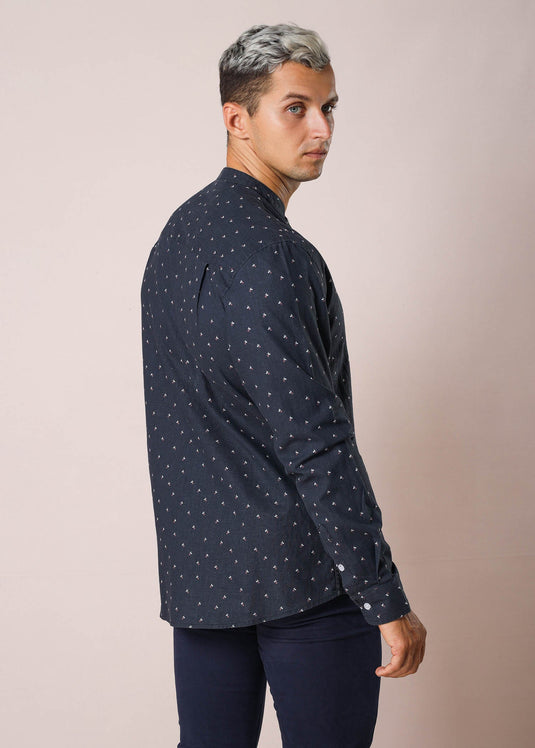 Mandarin Collar Printed Shirt