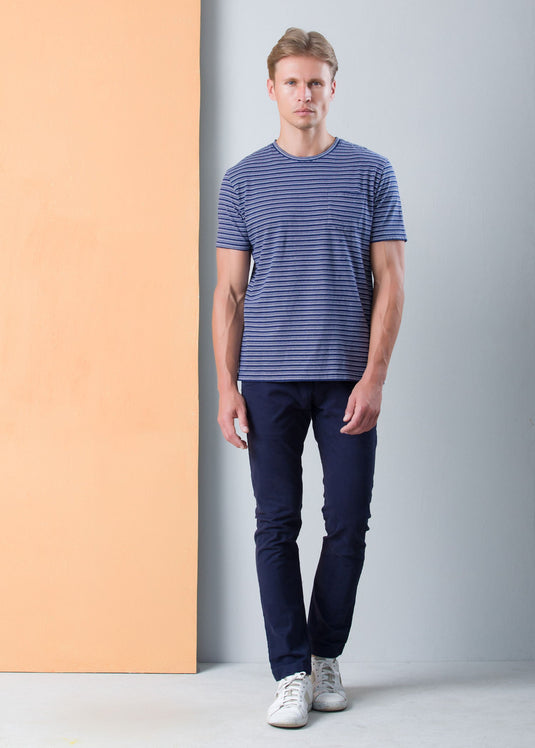 STRIPE CREW NECK T-SHIRT WITH PKT