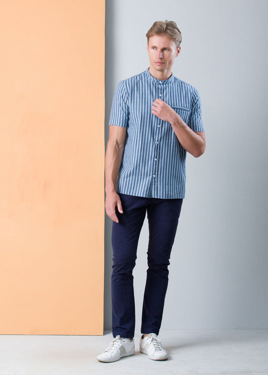 Casual Wear Manderin Collar S/S Shirt