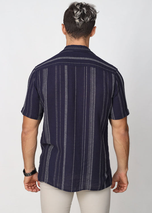 Casual Wear Stripe Cuban Collar S/S Shirt