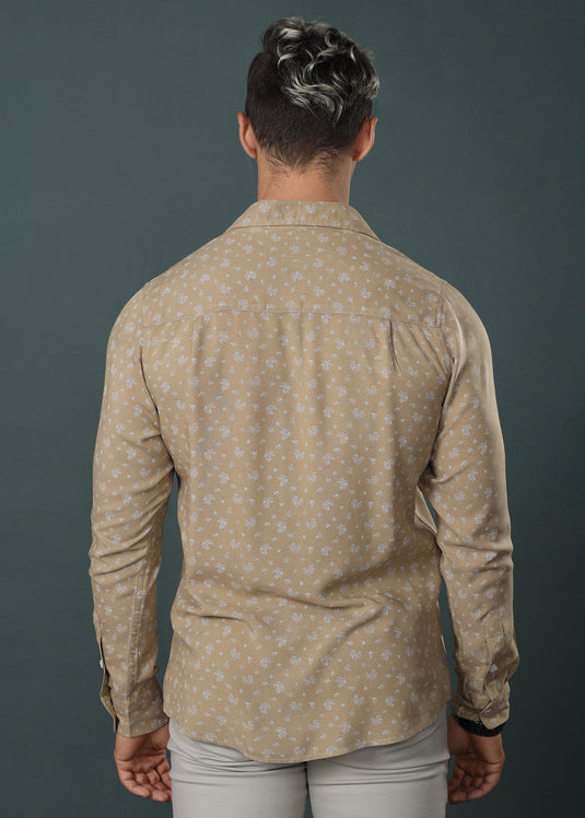 Beige Printed Casual L/S Shirt