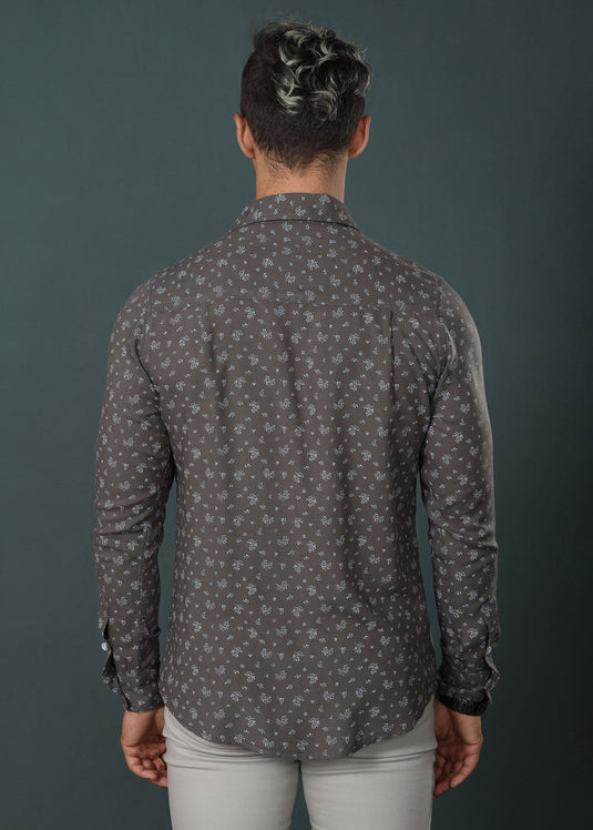 Grey Printed Casual L/S Shirt