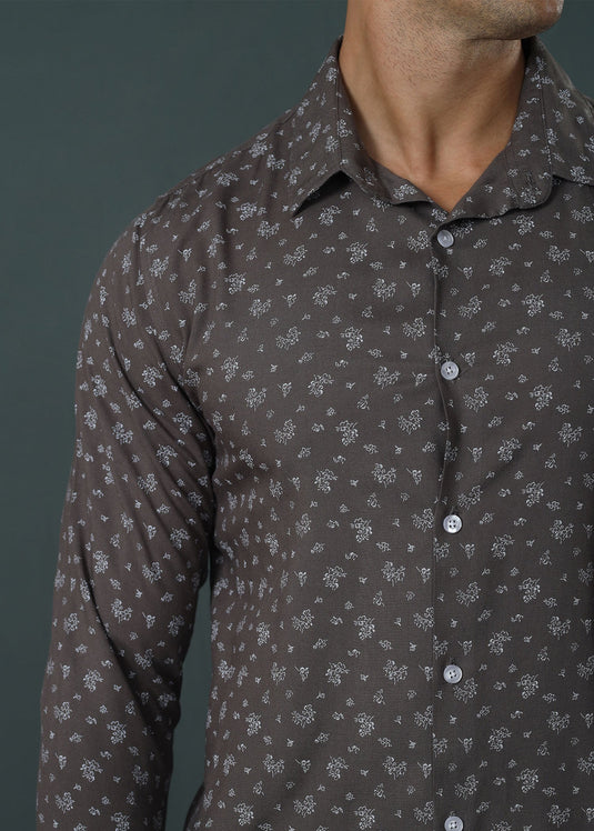 Grey Printed Casual L/S Shirt