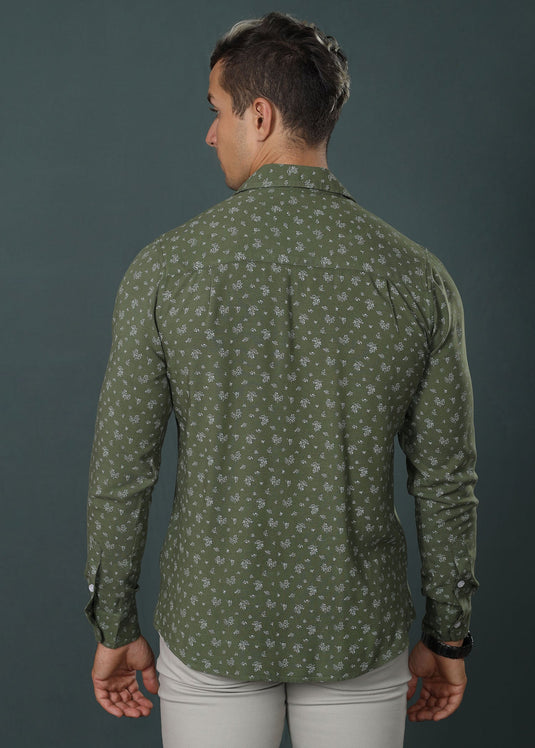 Olive Printed Casual L/S Shirt