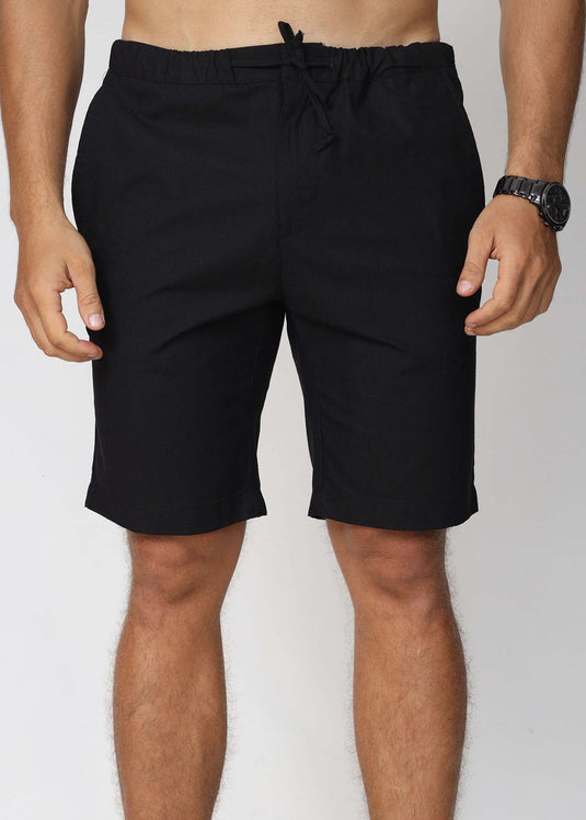 Black Linen Draw Cord Short