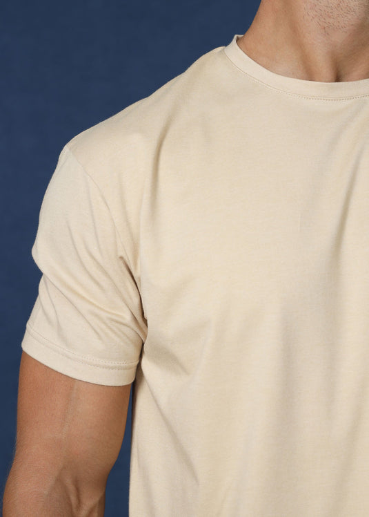 Beige Crew Neck Tee (Slim Fit)