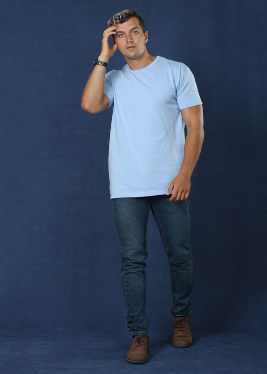 Sky Blue Crew Neck Tee (Slim Fit)