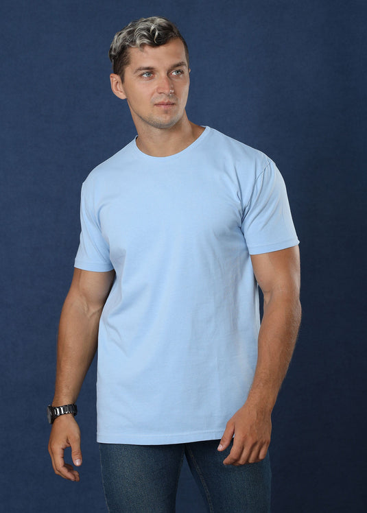 Sky Blue Crew Neck Tee (Slim Fit)