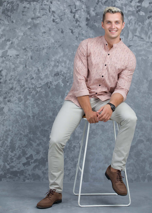 MANDERIN COLLAR SHIRT WITH WELT PKT