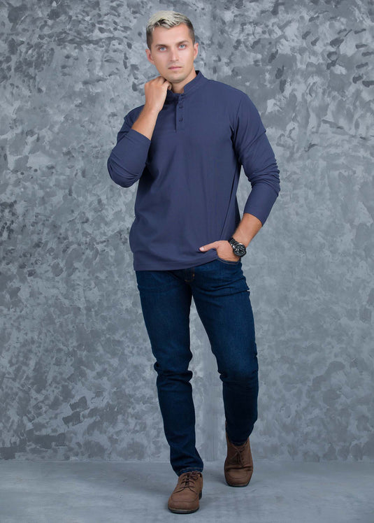 Casual Wear Long Sleeve Mao Collar T-Shirt