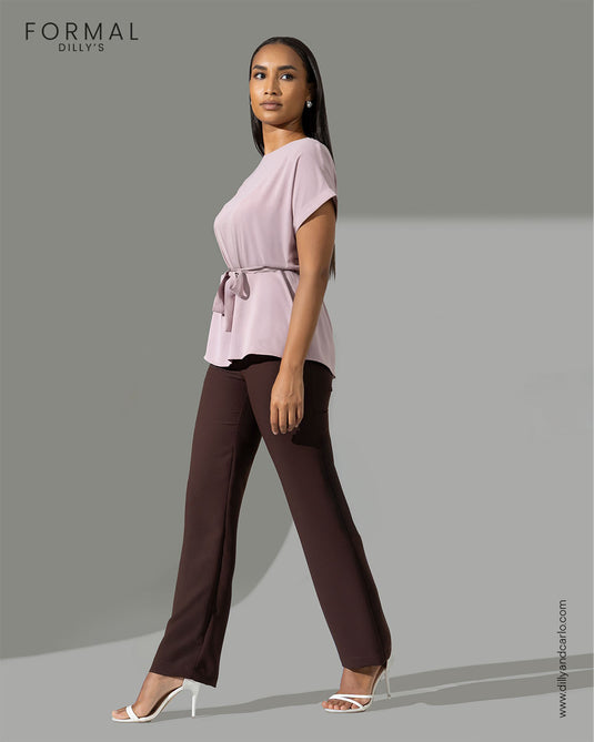 Extended shoulder blouse with functional tie