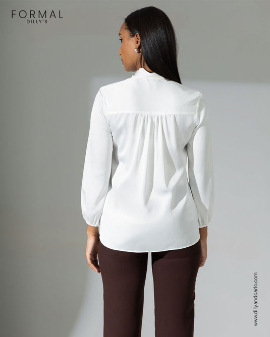 Puff sleeve blouse with neck tie