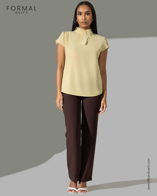 Extended shoulder blousewith wide neck band
