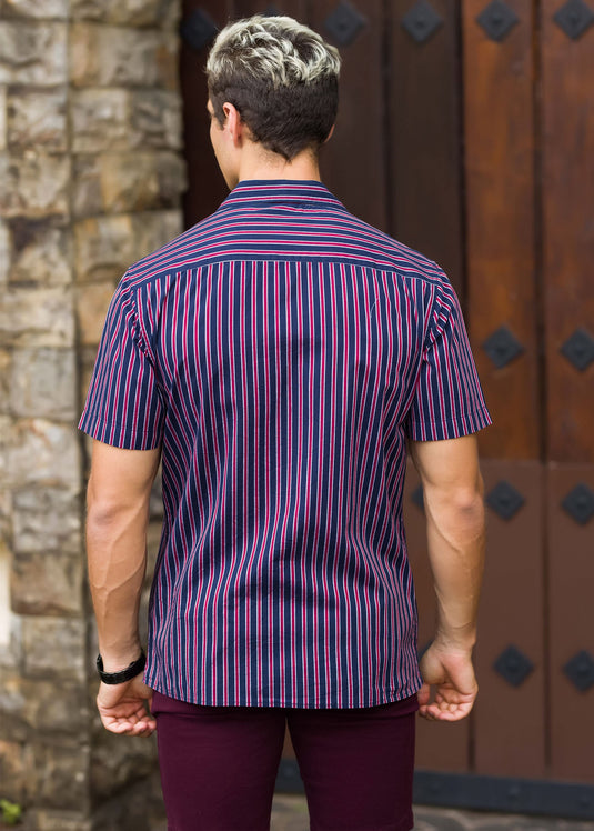 STRIPE CUBAN COLLAR  S/S SHIRT