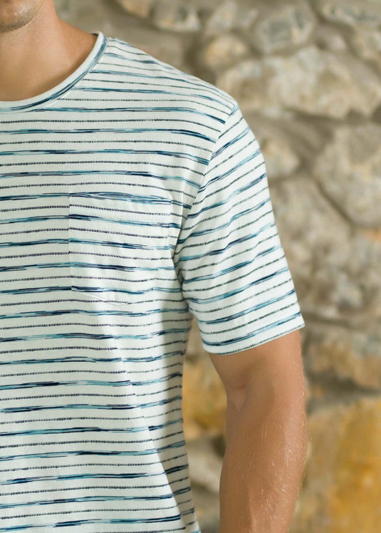 Stripe Crew Neck  T-Shirt With PKT