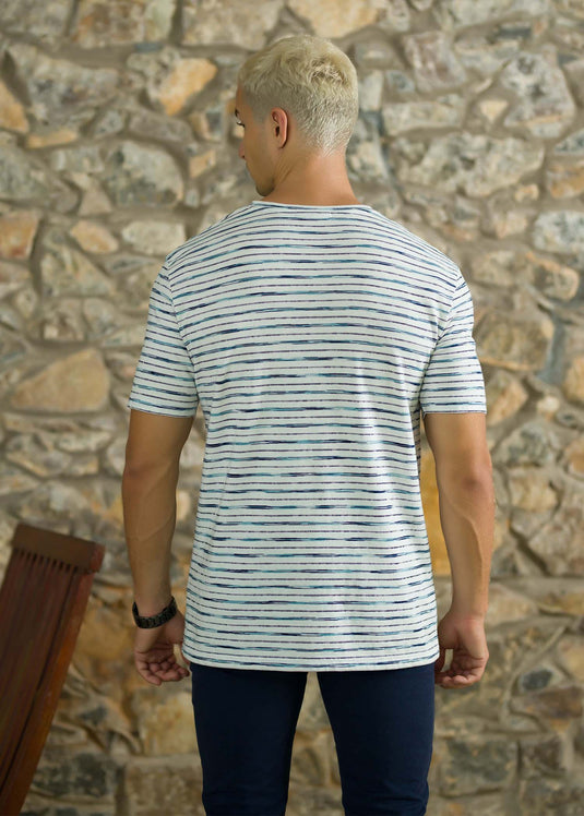 Stripe Crew Neck  T-Shirt With PKT