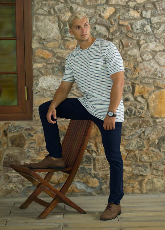 Stripe Crew Neck  T-Shirt With PKT