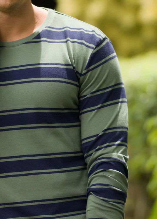 Casual Wear Stripe  Crew Neck L/S T-Shirt