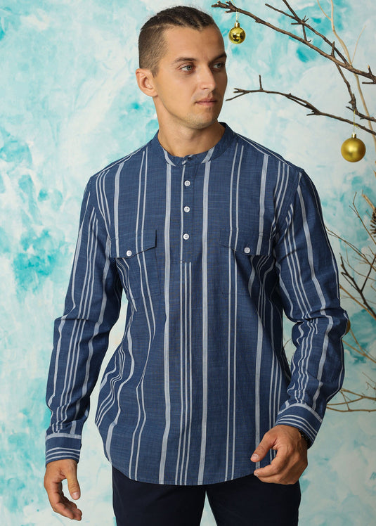 Mandarin Collar Double Pockets Shirt