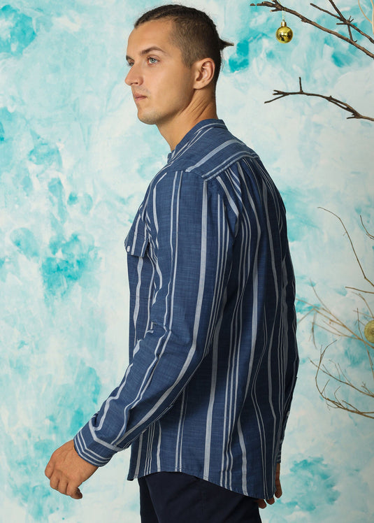 Mandarin Collar Double Pockets Shirt