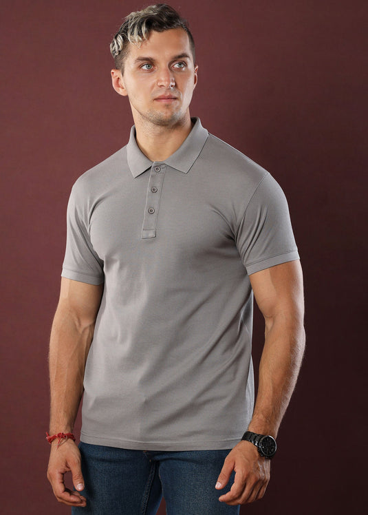 Fossil Grey Polo T-Shirt (Slim)