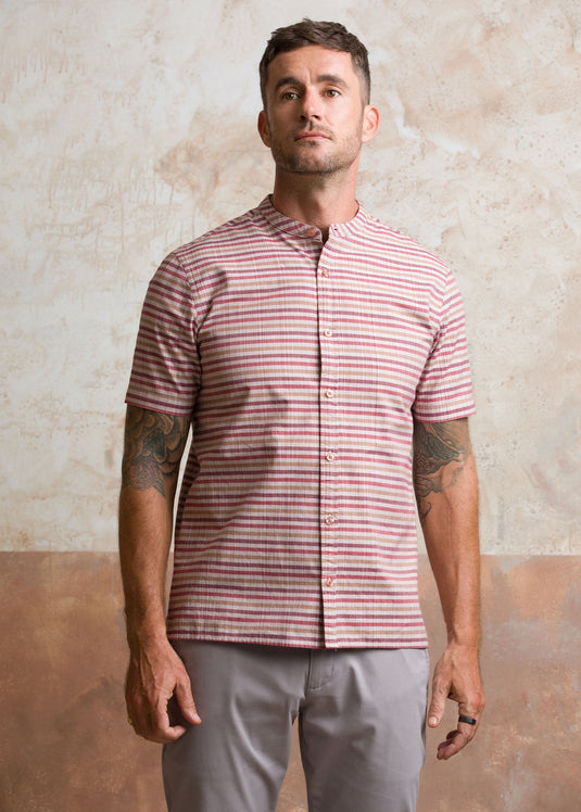 Casual Wear Stripe Manderine Collar S/S Shirt