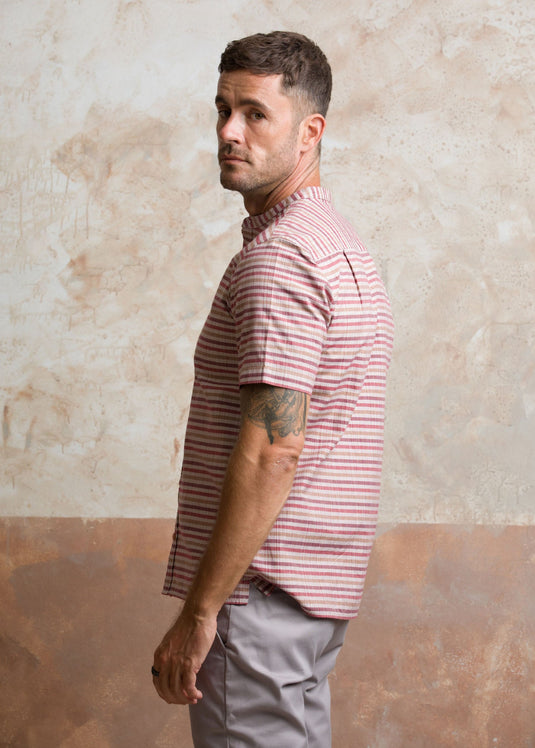 Casual Wear Stripe Manderine Collar S/S Shirt