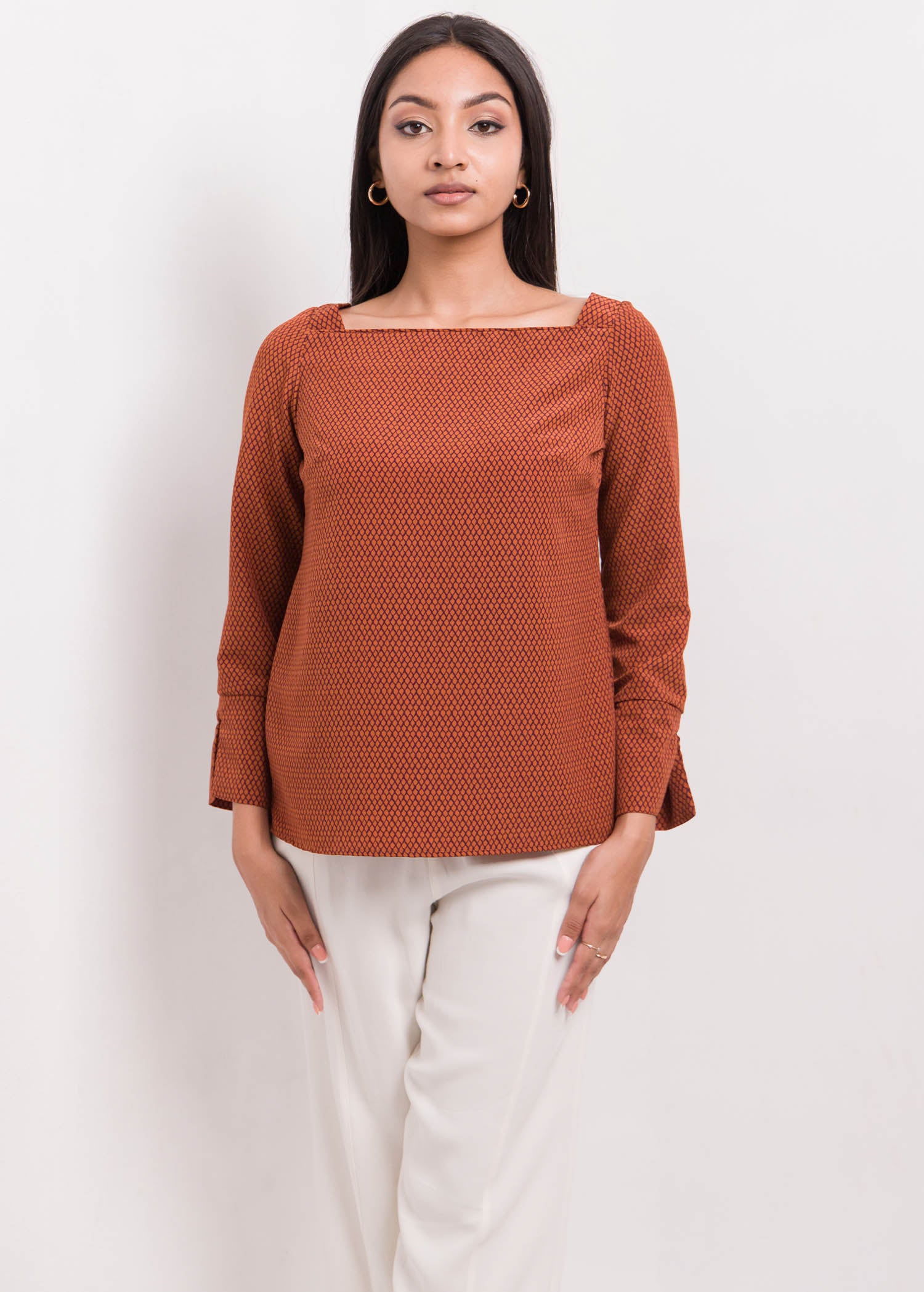 Long Sleeve Blouse With Square Neck