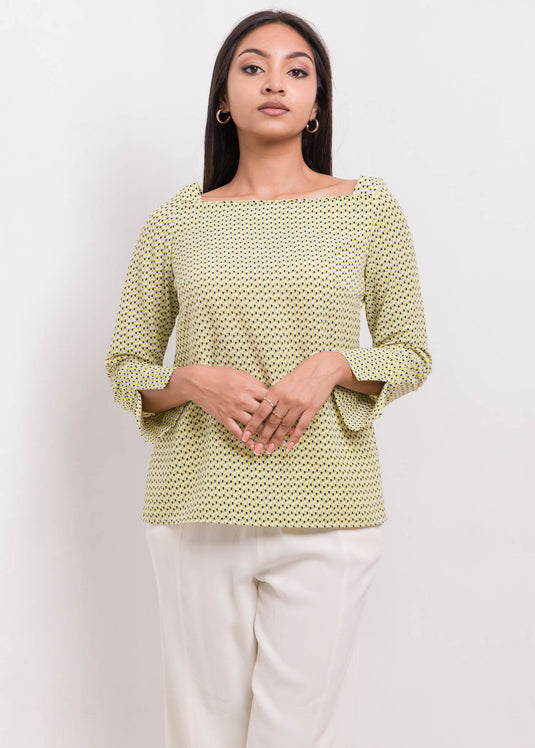 Long Sleeve Blouse With Square Neck