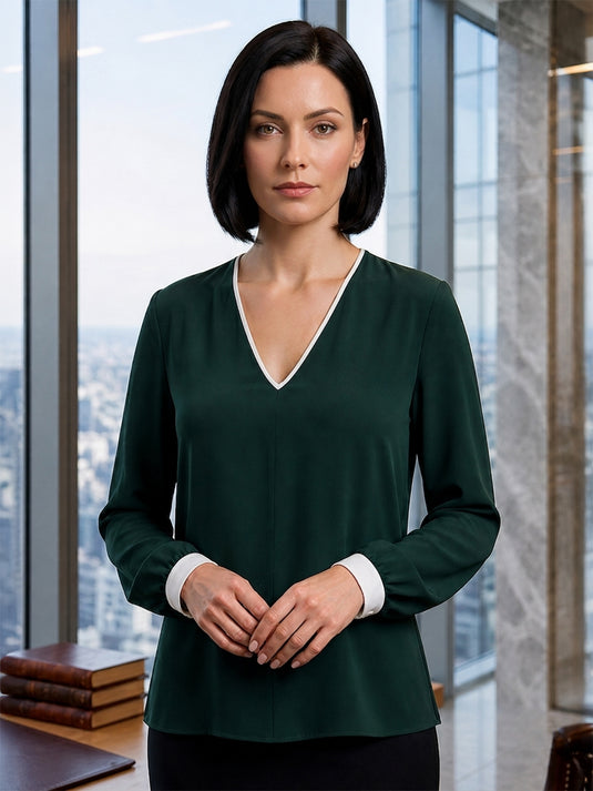 V neck blouse with contrast detail