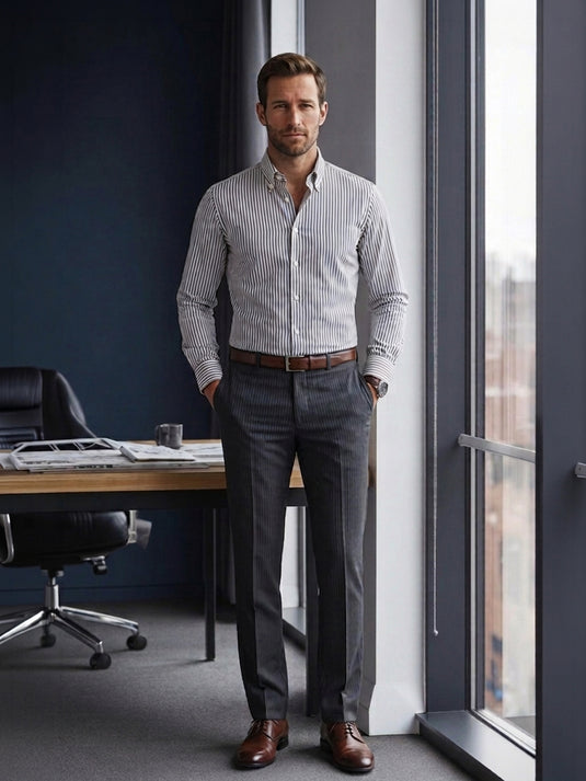 Semi Formal Stripe  Long Sleeve Shirt - Blue Strip
