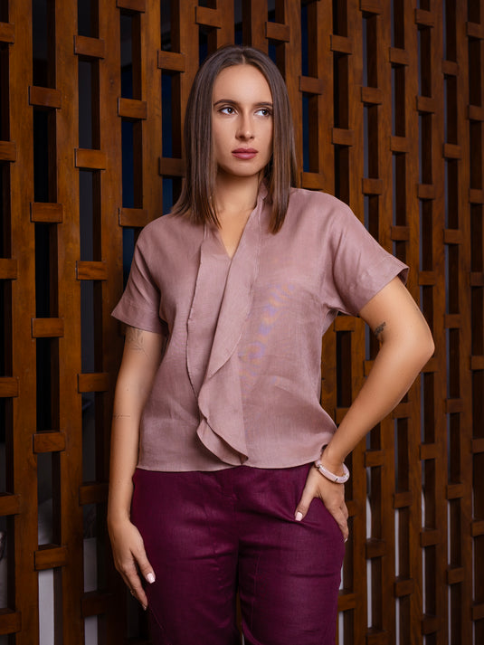Frill detailed premium linen blouse