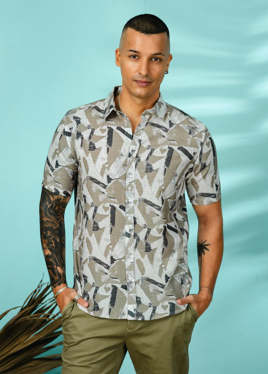 Casual Wear Printed  Cuban Collar Shirt