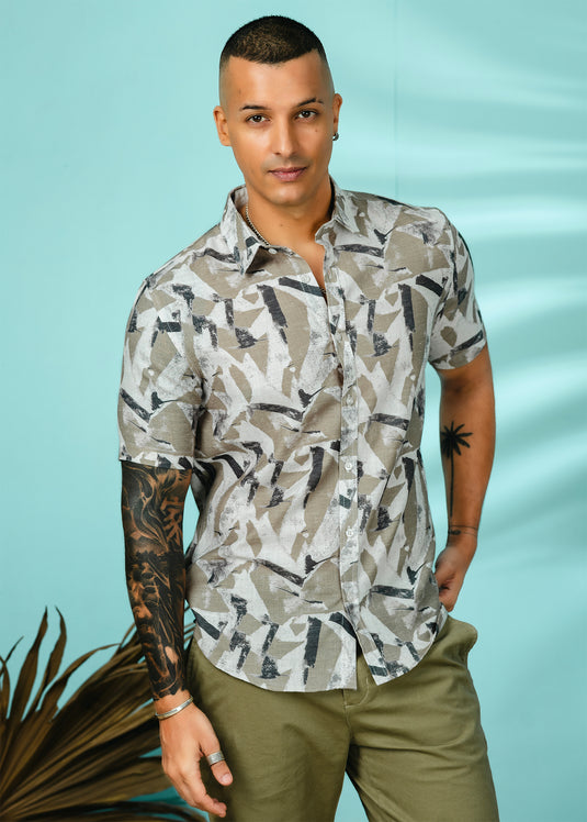 Casual Wear Printed  Cuban Collar Shirt