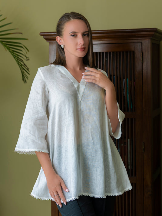 Premium linen V neck oversized blouse