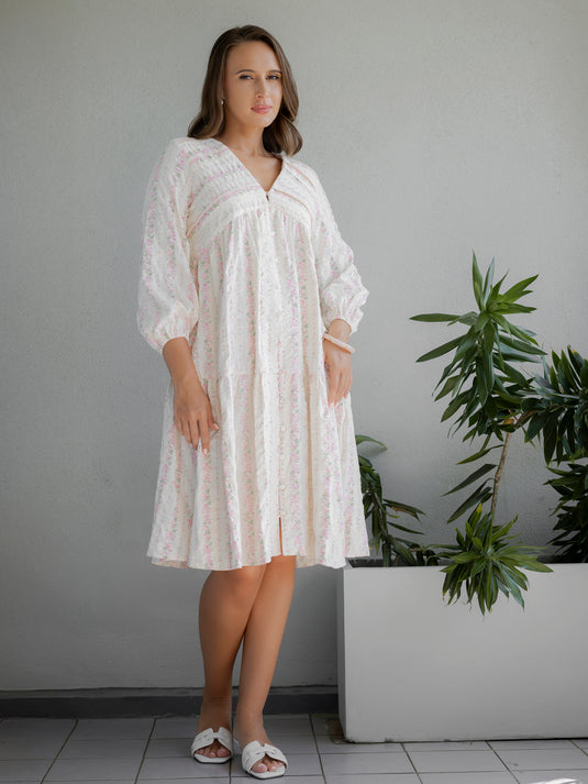 V neck long sleeve flowy dress