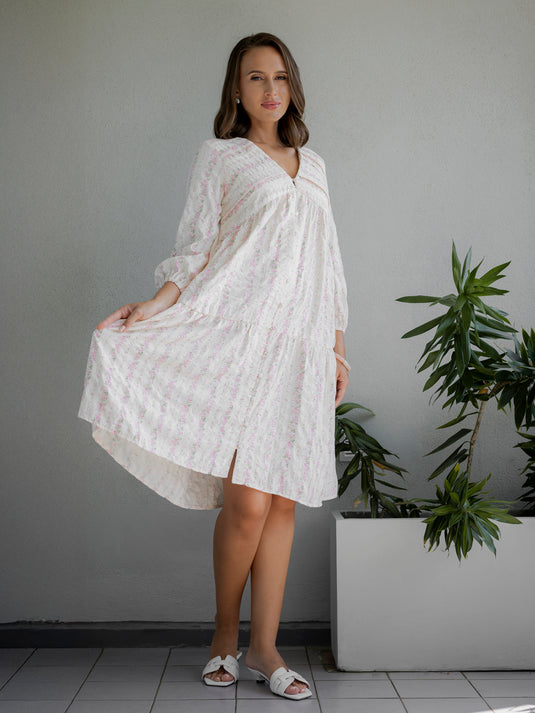 V neck long sleeve flowy dress