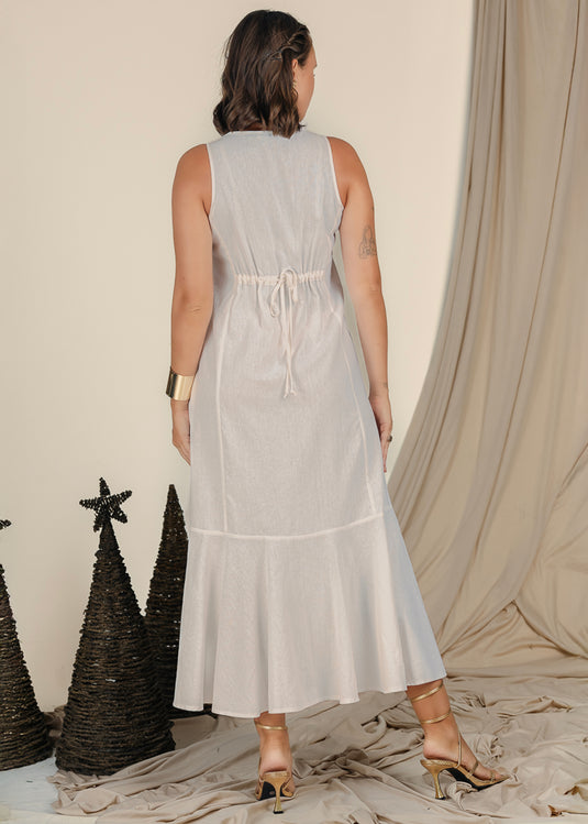 Button Down Linen Maxi Dress With Tiered Panel
