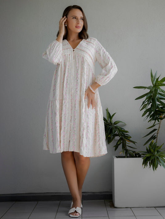 V neck long sleeve flowy dress