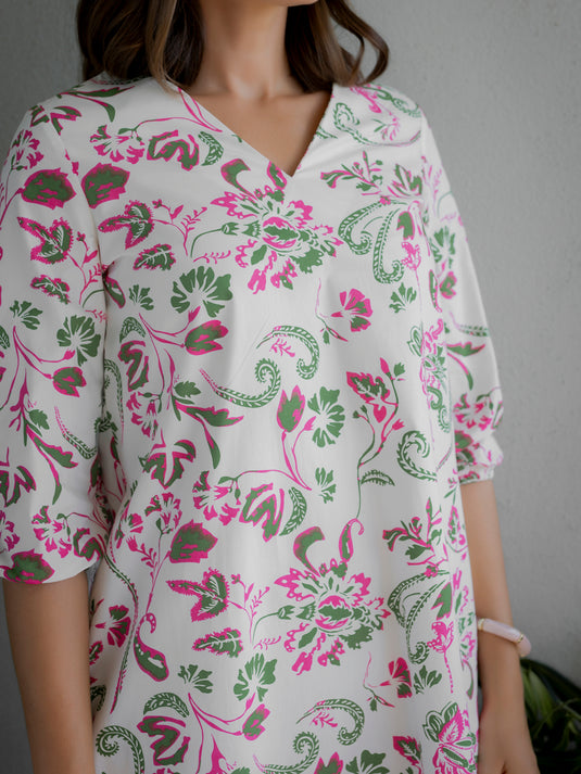 Printed V neck dress