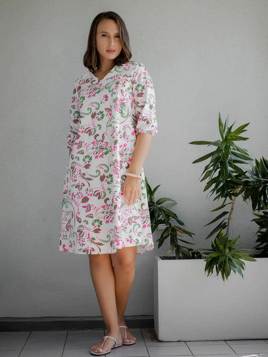 Printed V neck dress