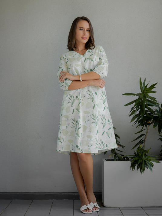 Printed V neck dress