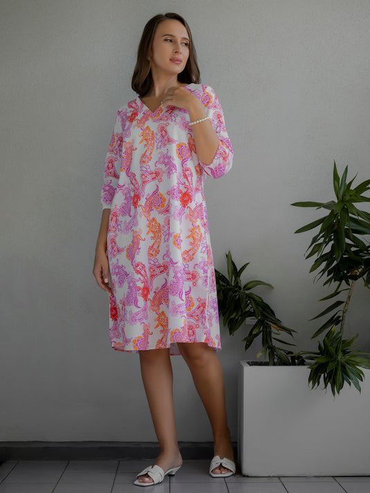 Printed V neck dress