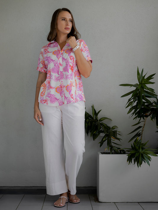 Printed button down blouse