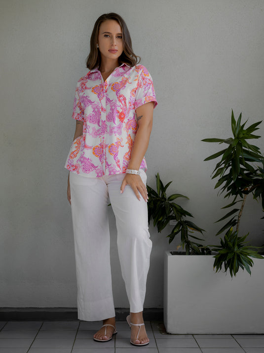 Printed button down blouse