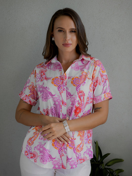 Printed button down blouse