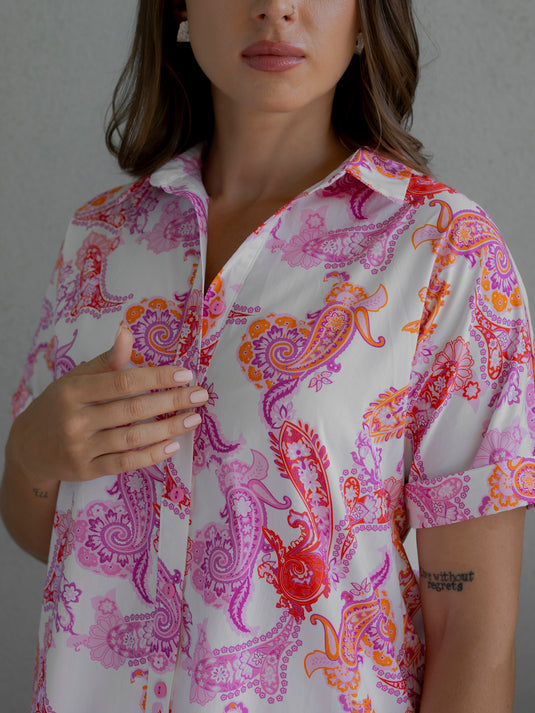 Printed button down blouse
